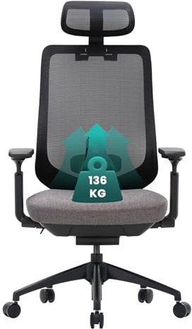 COLAMY Ergonomic Mesh Office Chair, High Back Computer Executive Desk Chair with Adjustable Headrest and 4D Arms, Slide Seat, Tilt Lock, Dark Grey