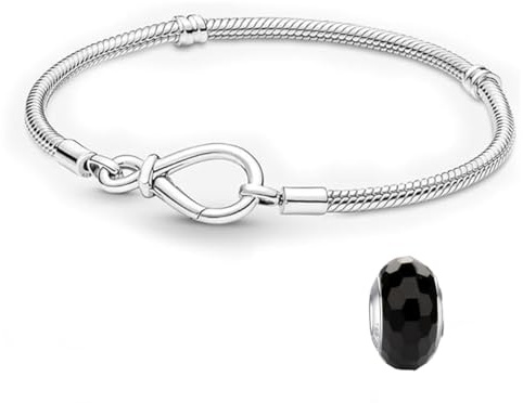 LNQOBU 925 Sterling Silver Snake Chain Bracelet Glossy Women Charm Bracelets for Mother's Day Gift(With one Spacer Beads)
