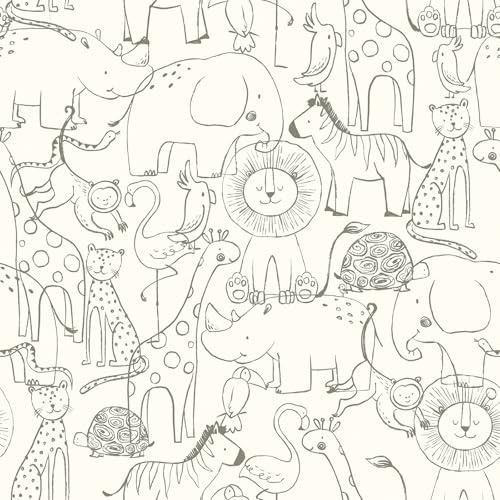 Livelynine Safari Animal Wallpaper Peel and Stick Beige Cream Gender Neutral Wallpaper Animals Renter Friendly Whimsical Vinyl African Animal Print Drawer Contact Paper Adhesive Kids Nursery 17.5x78.8