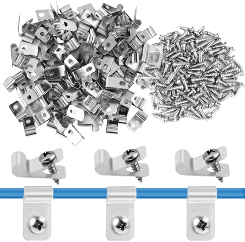 100 Pinces de Fixation pour Clôtures Agricoles Agrafe Grillage Clips en Acier Inoxydable avec Vis Serre Cable Acier Pince pour Grillage Clips de Fixation pour Clôture en Bois Métal ou Vinyle