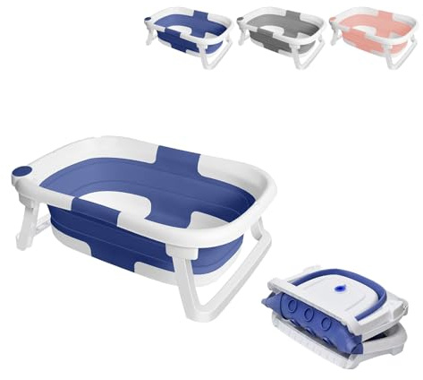 XUANYU Baignoire Pliable pour Nouveau-nés, Baignoire sur Pieds avec Trou de Drainage Portable, Baignoire Bébé de Bain Autonome, Baignoires de Voyage Portable en Plastique PP+TPE (Bleu)