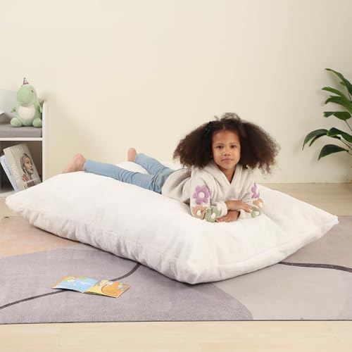 MOMCAYWEX 3-in-1 Kids Bean Bag Chair, Gaint Pillow Mattress for Kids, 35 x 50 x 10, Cream