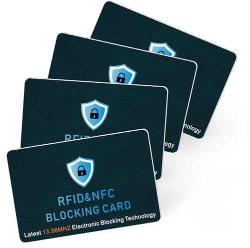 UIHRLM 4PCS RFID Blocking Card, Anti-Theft Credit Card Protector, Slim Contactless NFC Blocker Armoured Cards Protection for Bank Debit Credit Cards, Passports, Wallets, Identity Document (4)