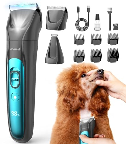 oneisall Dog Grooming Clippers & Paw Trimmer Kit 2-in-1,Pet Shaver with LED Light, Quiet Design for Dogs Cats,Cordless Dog Clippers for Full-Body Grooming and Safe Paw Care