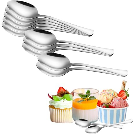YINVA Dessert Spoons 10pcs Stainless Steel Mini Spoon, Reusable Small Spoons for Mousse Jelly Smoothie Cake, Dishwasher Safe (9.8 cm/3.85 inch Long)