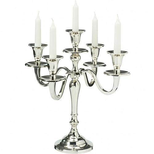 URBNLIVING 5-Arm Metal Candelabra – Vintage Candle Holder Centrepiece for Home Décor, Weddings & Events – 30cm - Silver