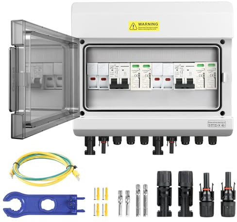 Protección Contra Sobretensiones Fotovoltaica con Fusible, Disyuntor CC 40 A/1000V, Disyuntor de Protección contra Rayos(2 In 2 Out), Caja de Conexión Solar Fotovoltaica IP65 a Prueba de Agua