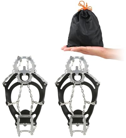 grampones No Lumping Crampon 18 Spikes Traction Cleats Women Men Anti-Slip Ice Snow Grip with Storage Pouch Walking Hiking para Senderismo Invernal(18 Teeth Black L)
