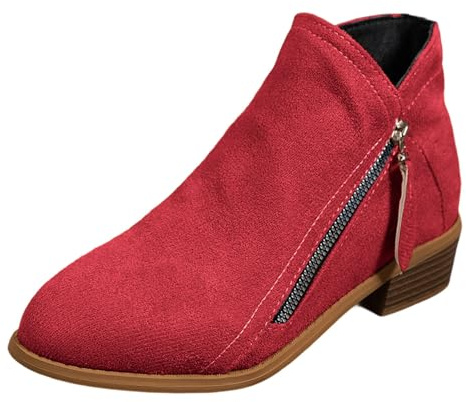 Generico Elegantes botas de mujer de piel de ante casual con punta afilada, tacón grueso, cremallera lateral, cómodos zapatos para el uso diario y para el trabajo.