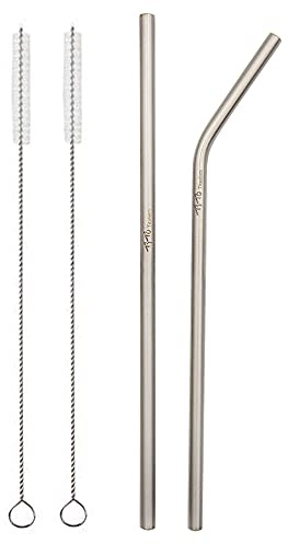 TiTo Titanium straw supper strong and ultralight Drinking straw with cleaning brush Dia 6mm with bent and straight two shape (1 Straight + 1 Bent)