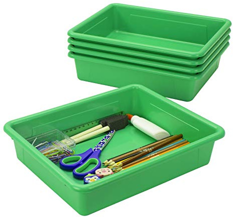 Storex 62520U05C Storage Tray, Letter Size, 5-Pack, 10 x 13 x 3 Inches, Green,Flat Tray