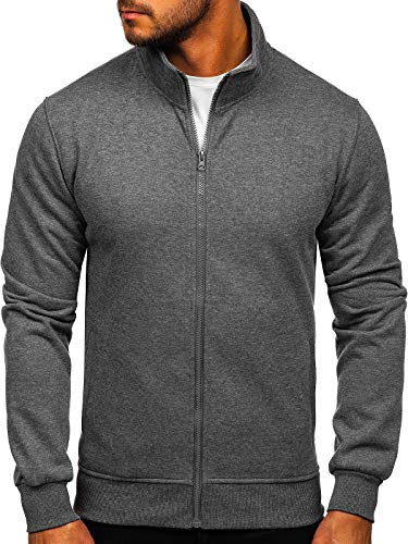 BOLF Herren Sweatshirt ohne Kapuze Reißverschluss Pullover Sweater Pulli Langarmshirt Stehkragen Farbvarianten Longsleeve Classic Fitness Basic Sport J.Style B2002 Anthrazit XXL (1A1)
