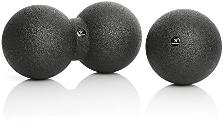 BODYMATE SET de bola de masaje (diámetro 12 cm) y bola de masaje doble DUO (12x24 cm) en negro, pelota de masaje para el entrenamiento miofascial