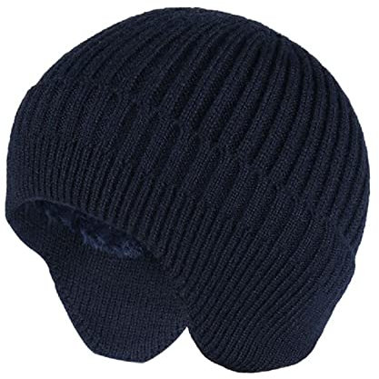 RUICHENG Mütze Herren Winter Warm Fleece Strickmütze mit Ohrenschutz Winddichte Skimütze (Blau)