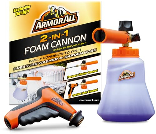 Armor All 2-in-1 Foam Cannon Kit, Car Cleaning Kit Connects to Power Washers and Garden Hoses for Vehicle Cleaning, Includes Foam Cannon, Foam Applicator and Ergonomic Adaptor, 1 count