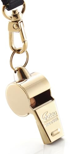 HUTOU Whistle, Brass Coach Sports Whistle with Lanyard, Loud Crisp Sound Whistle Ideal for Coaches, Referees, and Adults