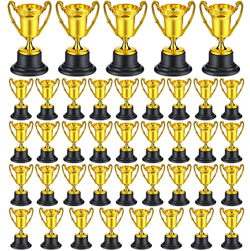 40 Pack Mini Trophies Bulk Small Tiny Plastic Trophies for Kids 3.4 Inch Little Gold Award Cup Class School Reward Sport Tournament Winning Prize for Boy Girl Football Soccer Baseball Party Favor Prop