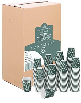 Caramont,7 Oz 1000 Gobelets en Carton,Jetables,Résistant à la Chaleur,pour la Boisson Froide et Chaude en Carton de Qualité,Ideal pour Café,Thé,Anniversaire,etc
