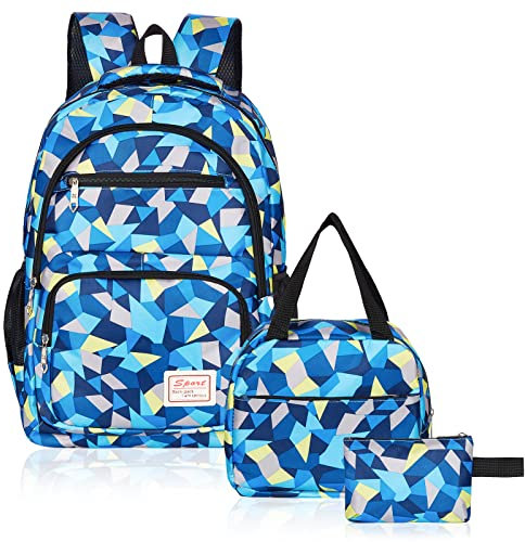 Sciphylia Schulrucksack Mädchen Kinder Schultasche Teenager Rucksack Wasserdicht Leichtgewicht Schulranzen Set mit Lunchpaket & Federmäppchen für Mädchen Jungen Schule Freizeit, Blau