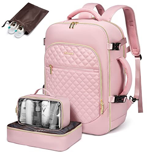 LOVEVOOK Handgepäck Rucksack Flugzeug, Reiserucksack Damen Groß 40L, Travel Backpack mit Schuhfach, Laptop 17.3 Zoll Laptopfach, Business Wasserdicht für Reise Weekender Arbeit