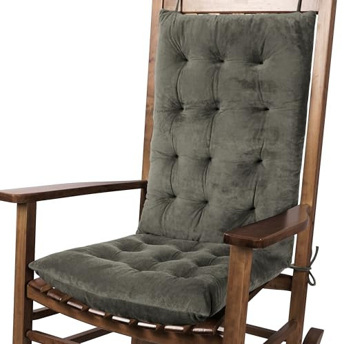 FlyGulls Rocking Chair Cushions Indoor Velvet Chair Pads High Back and Seat Cushion 2 Piece Set Grey