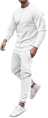 Dinnesis Men's Long-Sleeved O-Neck Sports Suit Taekwondo Suit Boys, White, XXL