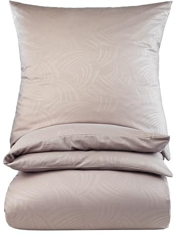 BaSaTex Mikrofaser Bettwäsche im Prägedruck 4 teilig 2X 135x200 + 2X 80x80 | mit Reißverschluss | Allergiker geeignet und ÖkoTex Zertifiziert | Artdeco Taupe