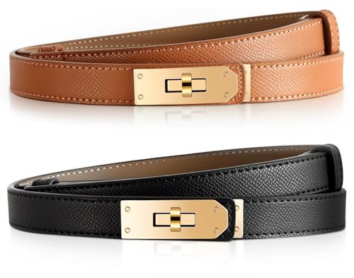 KUOGAS 2er Set Gürtel Damen, Einfarbiges Klassisches Legierungs Twist Lock Verstellbarer Dünner Gürtel, Geeignet Für Kleiderdekoration, Kleid,Jeans