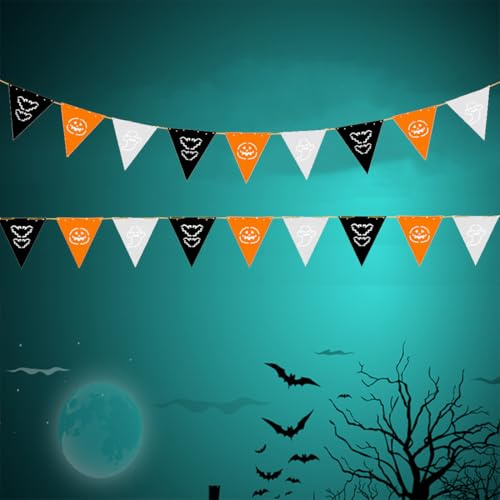 VURYAPI Cadena de banderines de Halloween, banderín multicolor con 18 banderas triangulares, banderines para actividades al aire libre, interiores, decoración de fiestas de Halloween