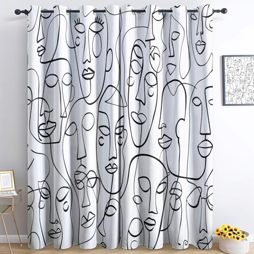 Generico Tende Oscuranti 2 Pezzi Volti Astratti Disegno A Tratteggio L150 x A280cm Tende Moderne Soggiorno Camera Da Letto, Tende Termiche Con Anelli, Tenda Oscurante Opaca, Tende Fonoassorbenti
