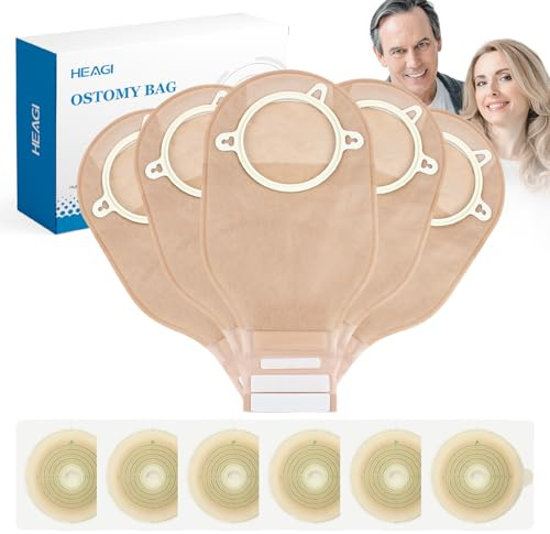 60 Pezzi Sacchetti Colostomia 2 Pezzi, Drenabili con Chiusura, Ritagliabili fino a 70 mm (40 Sacchetti + 20 Barriere), Forniture per Stomia Ileostomia, Sistema a Due Pezzi per Cura Stomia.