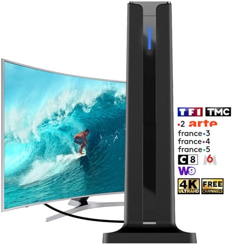 Antenne TV Intérieure HD pour TNT – Installation Facile & Rapide, Réception Numérique Ultra-Stable, Capte Chaînes Gratuites & Locales, Idéale pour Smart TV