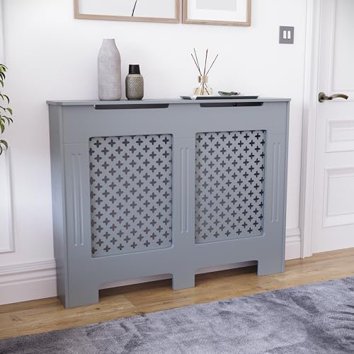 Vida Designs Oxford - Cubierta de radiador Mediana Gris Oscuro | Armario de calefacción de Listones Moderno, fácil de Instalar, Ideal para Sala de Estar, Pasillo o baño