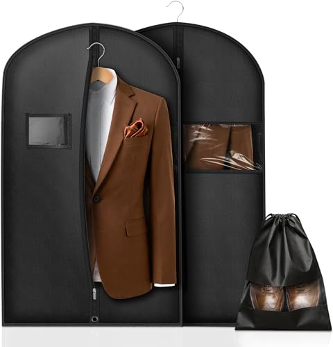 Sacco appendiabiti da uomo, 100 x 60 cm, 2 custodie per abiti, giacca, camicia, con 1 sacchetto per scarpe, traspirante, con chiusura lampo, per viaggi e stoccaggio
