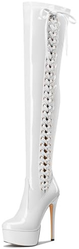 Aachcol Mujer Sobre la Rodilla Plataforma Aguja Cordones Botas Rodilla Cremallera Alto High Heel Dress Botas 15 CM Heels