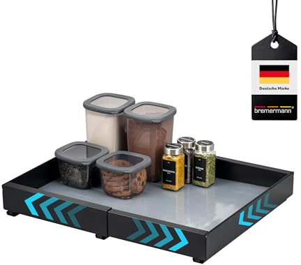 bremermann Tiroir télescopique avec étagère, extensible, largeur réglable de 31 à 51 cm, rails coulissants à coller ou à percer, tiroir de cuisine à moderniser, en métal noir (noir)