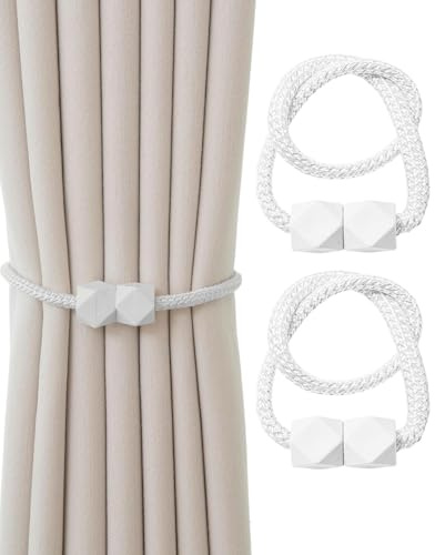 JUKOTA 2 Pezzi Fermatenda Magnetici,Calamite per Tende,Supporto per Tende Magnetico,Fibbia per Tenda Fissa,Clip per Tenda Sono Utilizzate per Decorazione Hotel,Case,Uffici(Bianco)