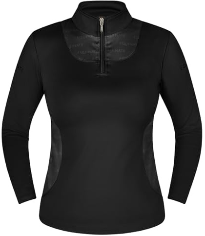 Equinate Damen Funktionsshirt Glide - leichtes Langarmshirt für Reitsport und Training - atmungsaktiv elastisch und angenehm weich auf der Haut L Schwarz