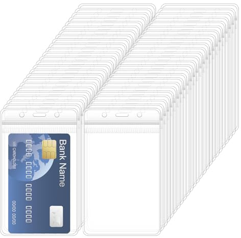 HIKPACKER 50 stycken ID-brickor, ID-kortfodral vertikalt ID-kortfodral | Kortfodral transparent, namnskyltar korthållare, transparenta fodral för namnskyltar, för affärer, utställning, kontor