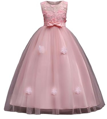 Vestidos de niña de flores, sin mangas, para dama de honor, boda, fiesta, princesa, vestido de tul para cumpleaños, concurso, bautizo, fiesta de graduación, para ocasiones especiales, rosa, 13-14 años