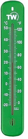 Thermometer World Termómetro de pared para invernadero, interior/exterior, fácil de colgar y leer, pantalla analógica