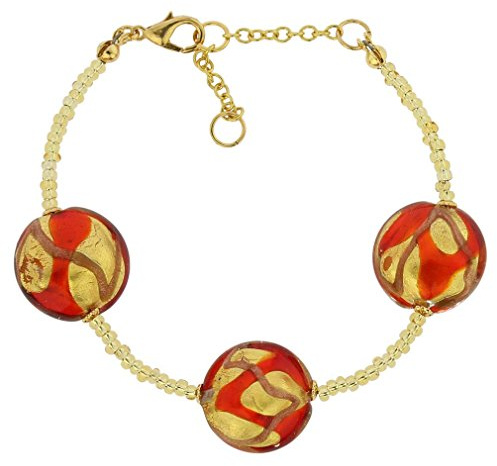 GlassOfVenice Murano glas kungligt armband – guld och röd, 7 inches, Glas, Kristall