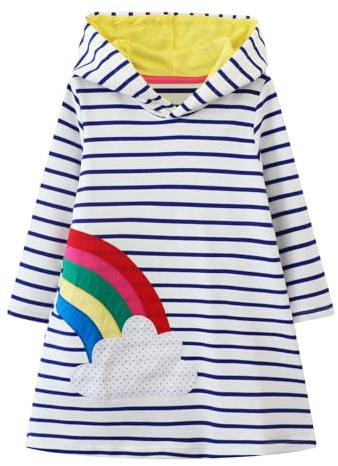 FILOWA Niña Sudaderas con Capucha Vestidos Rayas Algodón Arco Iris Estampado Otoño Invierno Túnica Pullover Tops Manga Larga Suéter Largo 4-5 años