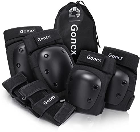 Gonex 6 in 1 Protective Knee Pads Set, Skate Protective Gears with Elbow Knee Wrist Guards Pads, Skate Pads for Kids Youth Adult for Skateboarding Cycling Biking Scooter Roller, Black S