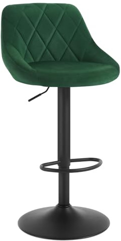 WOLTU Sgabello da Bar Moderno Girevole Sedia Cucina Alta con Schienale Quadrato Poggiapiedi Senza Braccioli Altezza Regolabile in Velluto Verde Scuro 1 Pezzo