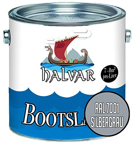 Båtlack grå RAL 7000-7047 Yachtlack matt Båtfärg PU-förstärkt för trä & metall förstärkt extremt tålig högelastisk skeppslackering (1 L, RAL 7001 Silvergrå) Halvar