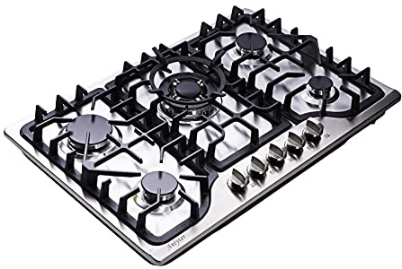Anlyter 30 Inch Gas Cooktop, 5 Burners Built-in Gas Stovetop Stainless Steel LPG/NG Gas Stove Dual Fuel Sealed Gas Hob with Wok Stand and Pressure Regulator