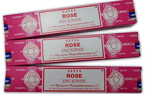 Satya Rosa Rose Aromatischer Räucherstäbchen - Natürliche Aromatherapie - 3 Schachteln Mit 15 g - Große Dauer
