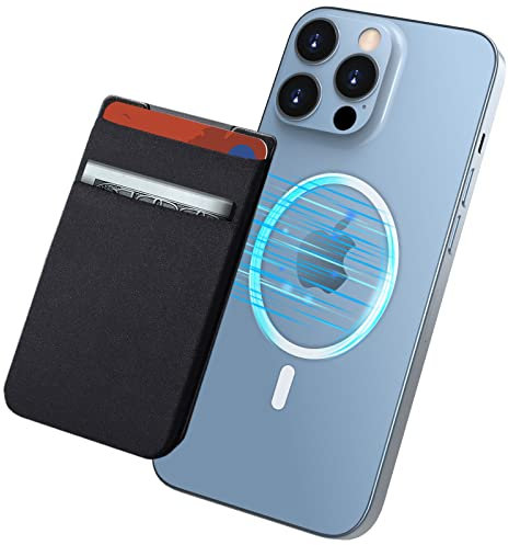 imluckies Magnetische Kartenhalter für Apple MagSafe Wallet, Kompatibel mit iPhone 16/15/14/13/12 Pro Max Plus Mini, 2-Lagig Dehnbare Stofftaschen Magnet Card Holder für Mann Frau, Schwarz