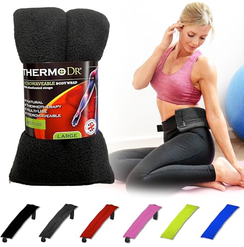 ThermoDR Coussin chauffant au micro-ondes - Coussin chauffant pour le corps - Parfum blé et lavande - Pour inconfort corporel, dos, épaules, ventre et cou - Avec sangles élastiques - Gris